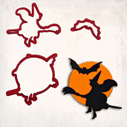 Cadı ve Yarasa Detay Kurabiye Kalıp Seti 3’lü