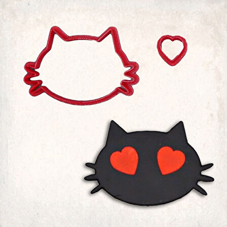 Kalp Gözlü Kedi Detay Kurabiye Kalıp Seti 2’li