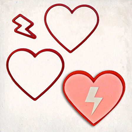 Kalp Şimşek Detay Kurabiye Kalıp Seti 3’lü