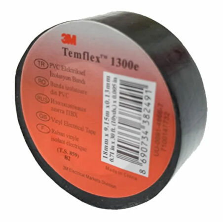 3M Temflex 1300E Izole Bant 18mmx9.15mt Siyah 10 Adet