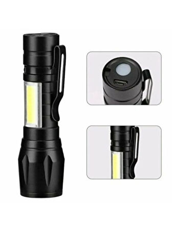 Ultra Güçlü 2500 Lumen 5w Cob Led Usb Şarjlı El Feneri Avcılık,kamp Feneri Deprem Çantalık Fener