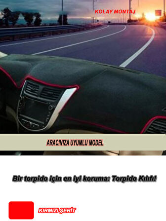 Dacia Duster 2009-2013 Modeller İçin Uyumlu 3D Ön Göğüs/Torpido Koruma - Kırmızı Şerit