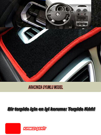 Ford Focus 2 (2005-2007) Modeller İçin Uyumlu 3D Ön Göğüs/Torpido Koruma - Kırmızı Şerit