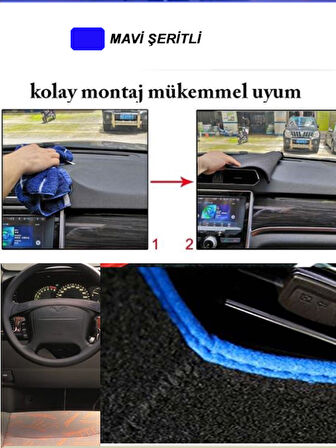 Honda Jazz 2009-2013 Modeller İçin Uyumlu 3D Ön Göğüs/Torpido Koruma - Mavi Şerit