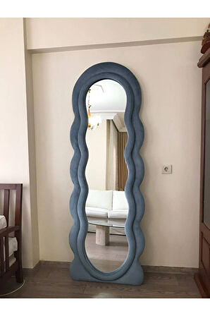 150 cm Kadife Kumaş Çerçeveli Dekoratif Duvar Boy Aynası - Konsol Üstü Salon Aynası