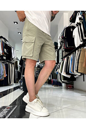Kargo Cepli Denim Lastikli Erkek Şort