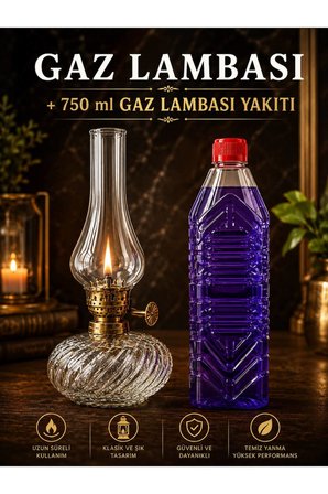 Cam Gaz Lambası 750 ml Gaz Lambası Yakıtı Hediyeli Nostaljik Aydınlatma