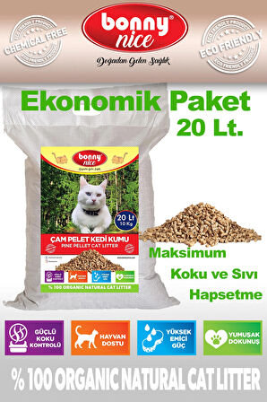 Yavru/Yetişkin Kediler için %100 Biyobozunur-Astımlı ve Alerjik için Doğal Çam Peleti Kedi Kumu 10 Kg. 20 Lt.