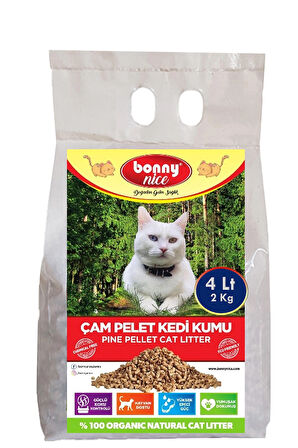 Yavru/Yetişkin Kediler için %100 Biyobozunur - Astımlı ve Alerjik için Doğal Çam Peleti Kedi Kumu 2 Kg 4 Lt.