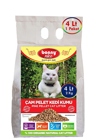 Yavru/Yetişkin Kediler için %100 Biyobozunur - Astımlı ve Alerjik için Doğal Çam Peleti Kedi Kumu 2 Kg 4 Lt.