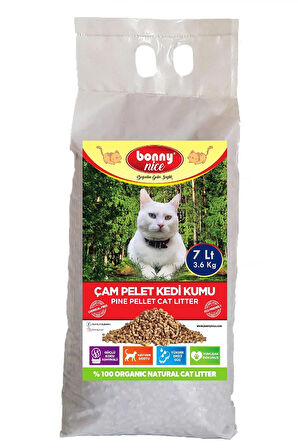Yavru/Yetişkin Kediler için %100 Biyobozunur- Astımlı ve Alerjik için Doğal Çam Peleti Kedi Kumu 3,6 Kg 7 Lt.