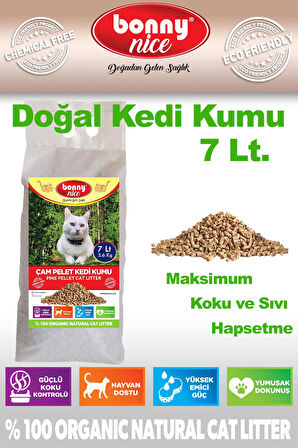 Yavru/Yetişkin Kediler için %100 Biyobozunur- Astımlı ve Alerjik için Doğal Çam Peleti Kedi Kumu 3,6 Kg 7 Lt.