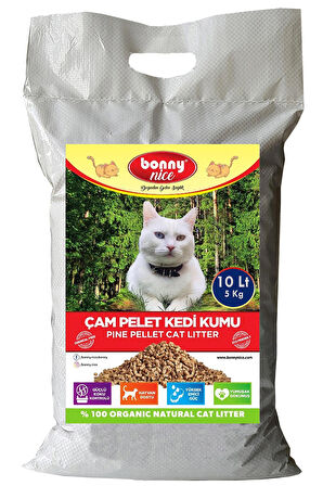 Yavru/Yetişkin Kediler için %100 Biyobozunur- Astımlı ve Alerjik için Doğal Çam Peleti Kedi Kumu 5 Kg 10 Lt.
