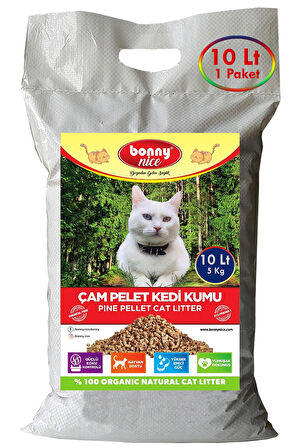 Yavru/Yetişkin Kediler için %100 Biyobozunur- Astımlı ve Alerjik için Doğal Çam Peleti Kedi Kumu 5 Kg 10 Lt.