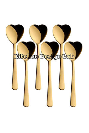 Gold Kalp Şekilli 6'lı Dondurma Ve Tatlı Kaşığı - Kutulu, Altın Renk Dondurma Ve Tatlı Kaşığı 6 Adet