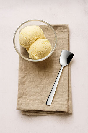 Lüks Paslanmaz Çelik 6'lı Dondurma, Tatlı, Helva Kaşığı, Gümüş Renk 6 Adet