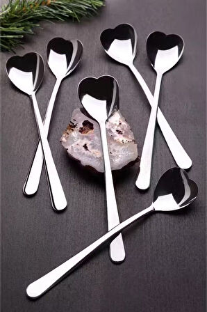 Kalp Şekilli 6'lı Dondurma Ve Tatlı Kaşığı, Kutulu, Gümüş Renk 6 Adet