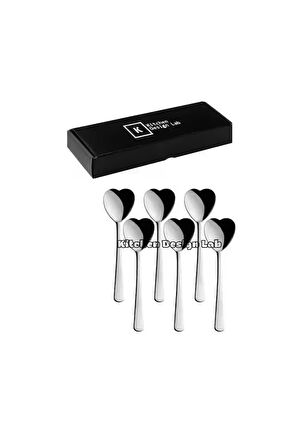 Kalp Şekilli 6'lı Dondurma Ve Tatlı Kaşığı, Kutulu, Gümüş Renk 6 Adet