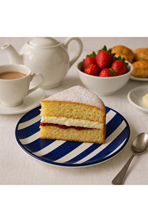 6'lı Özel Tasarım Handmade 21cm Seramik Pasta Tabak Seti Mavi