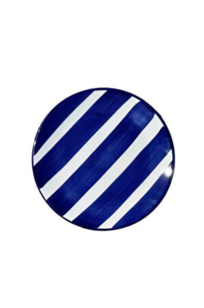 6'lı Özel Tasarım Handmade 21cm Seramik Pasta Tabak Seti Mavi