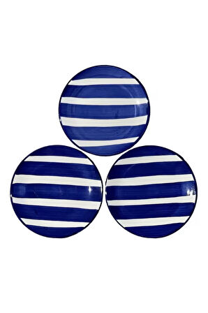 6'lı Özel Tasarım Handmade 21cm Seramik Pasta Tabak Seti Mavi