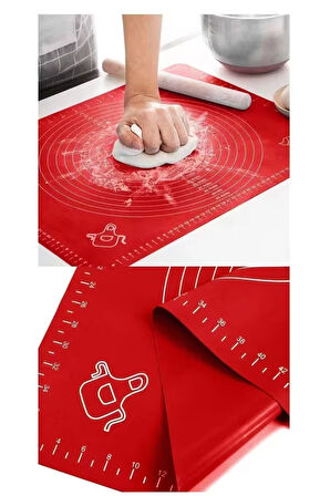 Büyük Boy 45x65 Cm Silikon Hamur Açma Matı Ve Hamur Kesme Spatula Seti