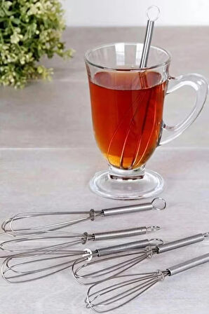 Yaylı Paslanmaz Çelik Çay Kaşığı Mini Çırpıcı 6 Lı Set 1 Paket