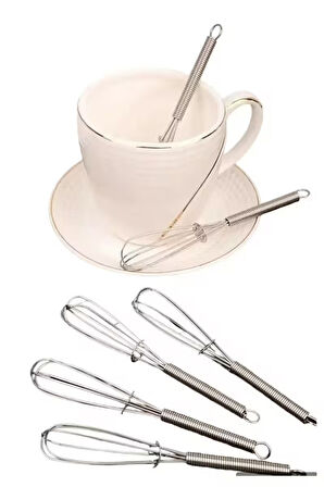 Yaylı Paslanmaz Çelik Çay Kaşığı Mini Çırpıcı 6 Lı Set 1 Paket