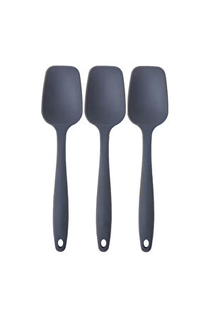 Büyük Yanmaz Silikon Antrasit Düz Spatula Seti 3 Adet - Silikon Düz Spatula 3'lü Set Antrasit