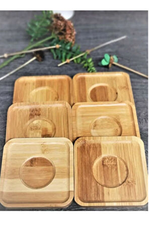 6 Adet Bambu Çay Tabağı Altlığı Kare - Fincan Altlığı