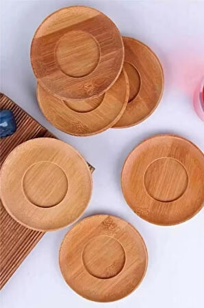 6 Adet Bambu Çay Tabağı Altlığı Yuvarlak - Fincan Altlığı