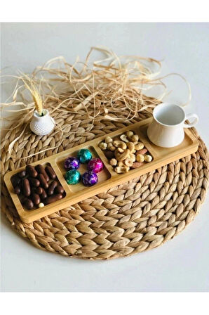 1 Adet Bambu 4 Bölmeli Çerezlik  Sunumluk  Yağdanlık Şişe Standı