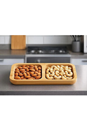 2 Adet Bambu 2 Bölmeli Çerezlik / Sunumluk / Yağdanlık Şişe Standı