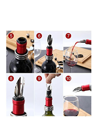 Şarap Açacağı 5 Parçalı Set, Tirbuşon, Damlama Halkası, Şarap Dökücü, Şişe Açacağı ve Folyo Kesici