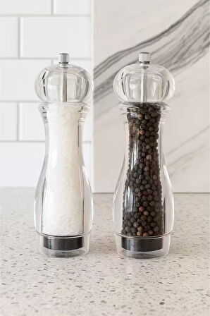 Akrilik Baharat Öğütücüsü Büyük Boy 26 Cm 2 Adet Tuz Karabiber Değirmeni Öğütücü