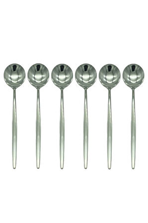 Gümüş Tatlı Sunum Kaşığı Seti, Kahvaltı Kaşık Seti Kutulu, Paslanmaz Çelik, 6 Adet, 18 cm