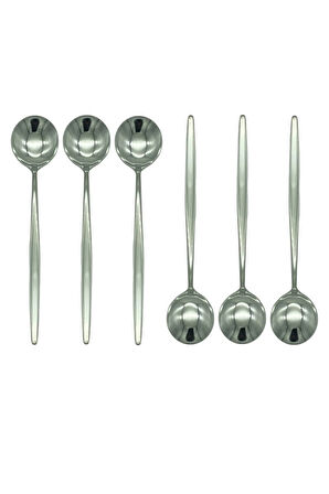 Gümüş Tatlı Sunum Kaşığı Seti, Kahvaltı Kaşık Seti Kutulu, Paslanmaz Çelik, 6 Adet, 18 cm