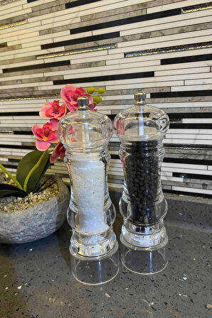 Akrilik Baharat Öğütücüsü, 18 Cm 2 Adet, Büyük Boy Tuz Karabiber Değirmeni Öğütücü