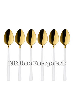 Parlak Gold Beyaz Tatlı Ve Dondurma Kaşığı 6 Adet,kutulu,paslanmaz Çelik Kahvaltı Kaşık Seti 6 Adet