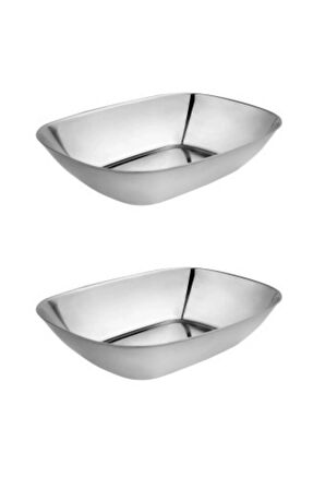 Paslanmaz Çelik Kayık Tabak Kase - Çerezlik, Meze Ve Salata Kasesi Sosluk, 14 Cm, 2 Adet Orta Boy