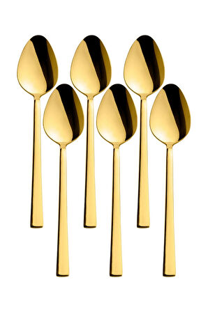 Parlak Gold Titanyum Kaplama Yemek Kaşık Seti, 6 Adet Gold Renk Yemek Kaşığı