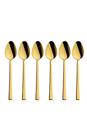 Parlak Gold Titanyum Kaplama Yemek Kaşık Seti, 6 Adet Gold Renk Yemek Kaşığı