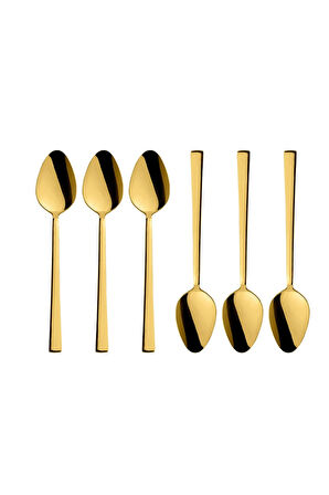 Parlak Gold Titanyum Kaplama Yemek Kaşık Seti, 6 Adet Gold Renk Yemek Kaşığı