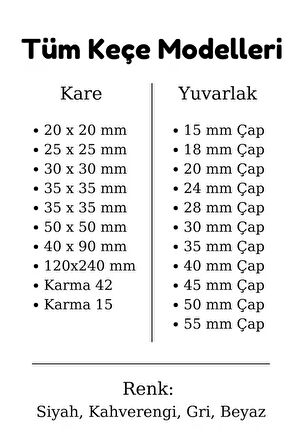 Siyah Keçe 50 Adet 2 X 2 Cm Kare Yapışkanlı Sandalye, Masa, Koltuk Altı Parke Koruma Keçesi