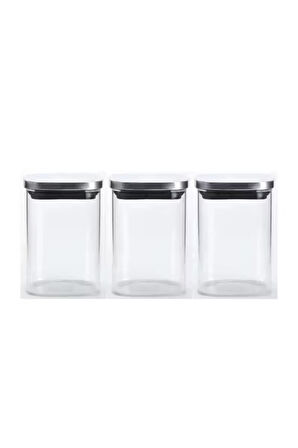 Vakum Krom Kapaklı Kare Cam Kavanoz 6,5x10,5 Cm - 300 Ml Cam Baharatlık Saklama Kabı 3 Adet