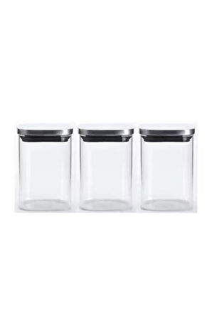 Vakum Krom Kapaklı Kare Cam Kavanoz 6,5x10,5 Cm - 300 Ml Cam Baharatlık Saklama Kabı 3 Adet