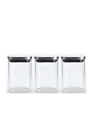 Vakum Krom Kapaklı Kare Cam Kavanoz 6,5x10,5 Cm - 300 Ml Cam Baharatlık Saklama Kabı 3 Adet
