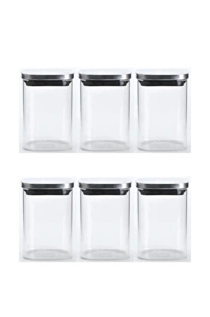 Vakum Krom Kapaklı Kare Cam Kavanoz 6,5x10,5 Cm - 300 Ml Cam Baharatlık Saklama Kabı 6 Adet