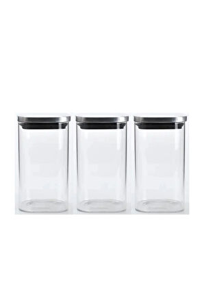 Vakum Krom Kapaklı Kare Cam Kavanoz 6,5x12,5 Cm - 350 Ml Cam Baharatlık Saklama Kabı 3 Adet