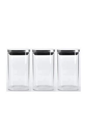 Vakum Krom Kapaklı Kare Cam Kavanoz 6,5x12,5 Cm - 350 Ml Cam Baharatlık Saklama Kabı 3 Adet